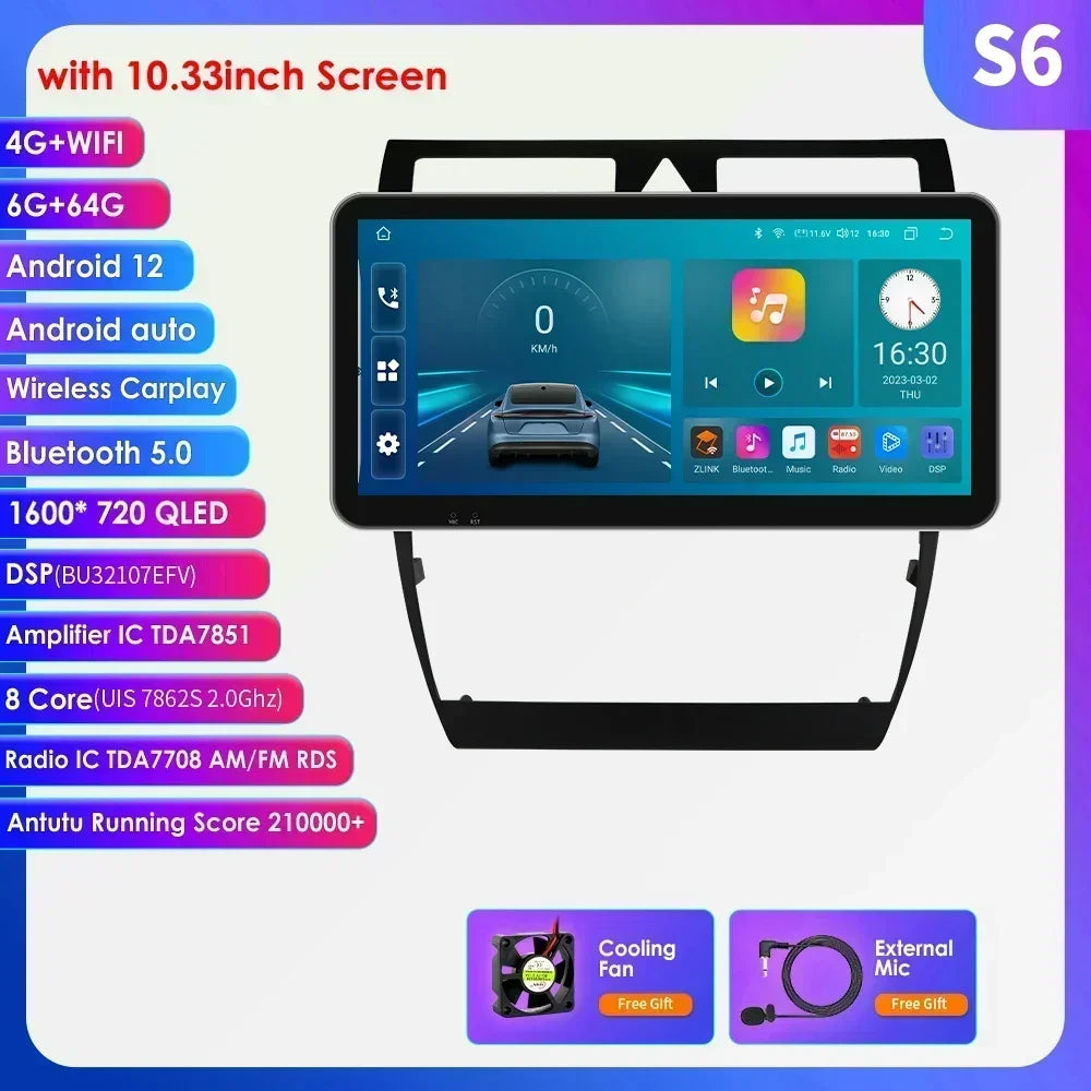 Audi A6 C5 1997-2004 S6 RS6 9" Android 14 Carplay Android auto wireless wifi bt gps 4g AUTMA9VK