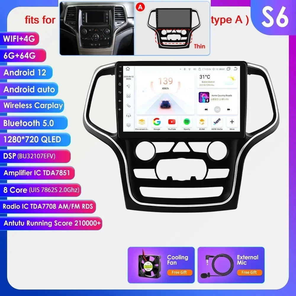 Jeep Grand Cherokee WK2 2014-2022 9" Android 14 Carplay Android auto wireless wifi bt gps 4g AUTMFH0Y