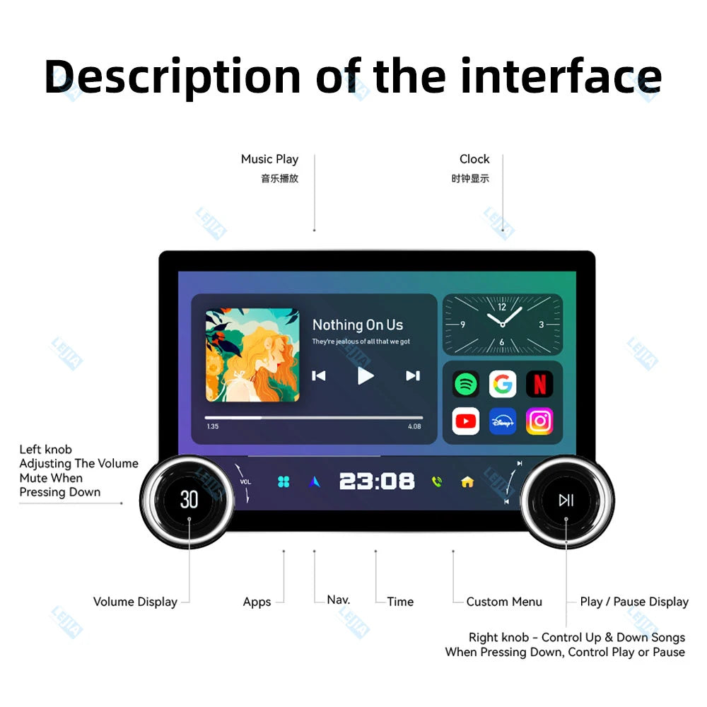 11.8 " Screen 2 Din 10 core Android 13 Radio RDS Navi Carplay Android auto WiFi usb AUTMUNI11