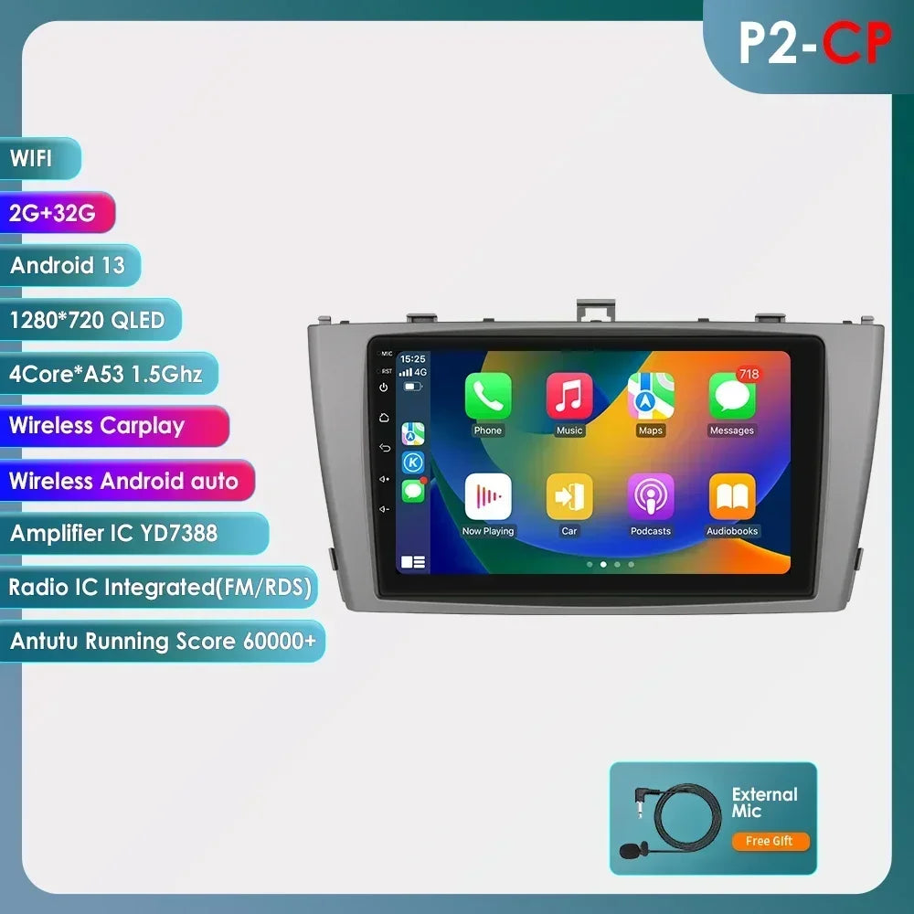 Toyota Avensis T27 2008 - 2015 9" Android 14 Carplay Android auto wireless wifi bt gps 4g AUTMAVSTY