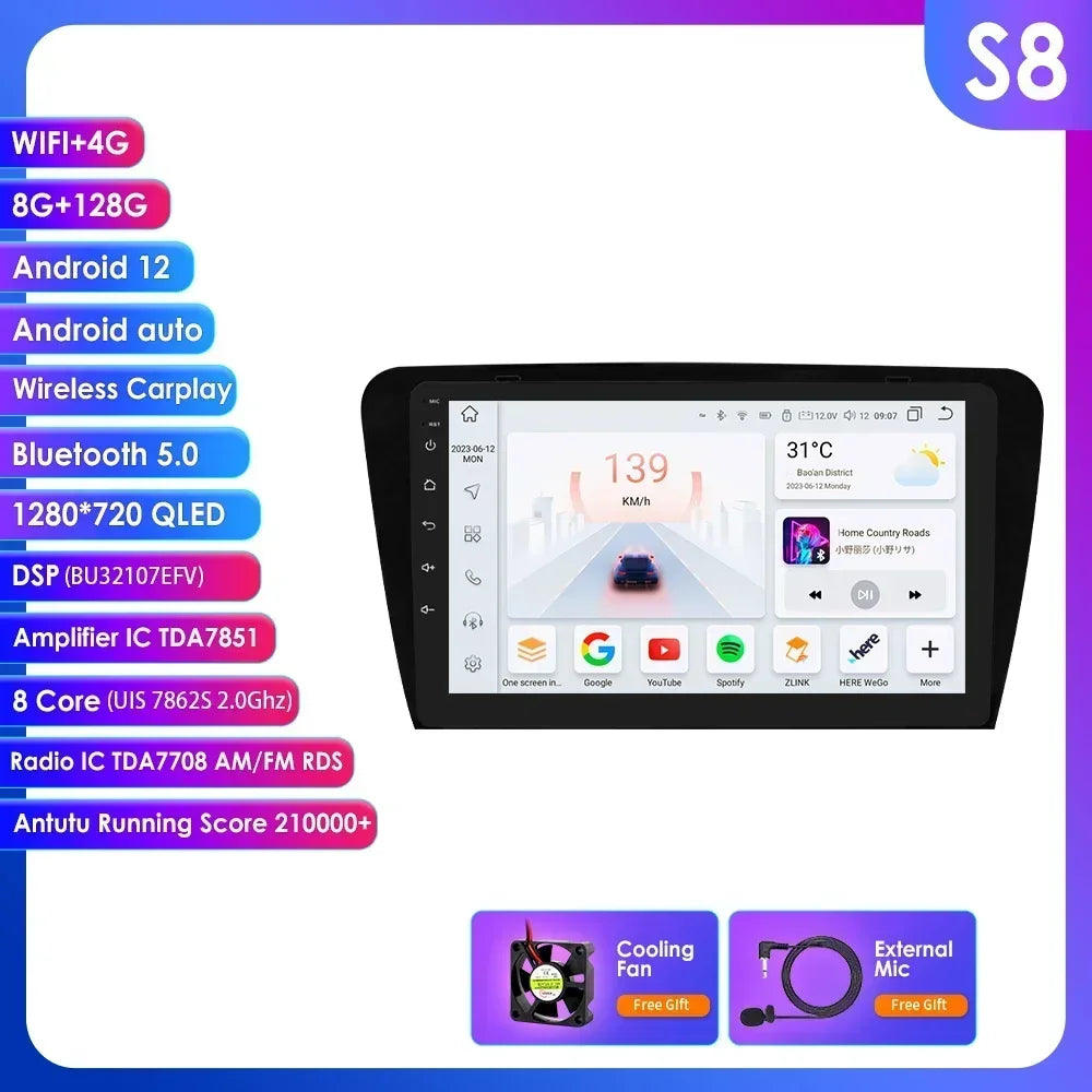 SKODA Octavia 3 A7 2013-2018 10,1"/ 10,33" Android 14 Carplay Android auto wireless wifi bt gps 4g AUTMCD4D