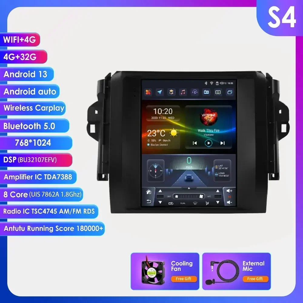 Toyota Fortuner HILUX Revo 2016 -2022 9.7" Android 14 Carplay Android auto wireless wifi bt gps 4g AUTMHXLFT