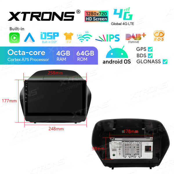 Hyundai IX35/Tucson 10.1'' Android 13 Octa Core 4+64GB Car Radio RDS WIFI GPS BT Car Multimedia Player DSP CarPlay Android auto 4G LTE IAP1235HS