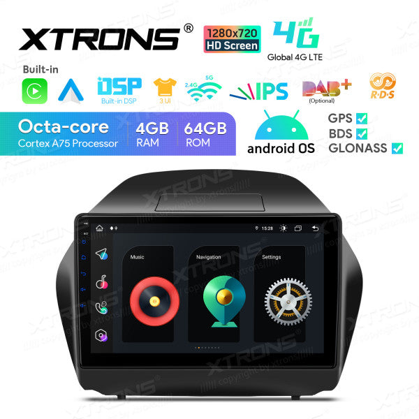 Hyundai IX35/Tucson 10.1'' Android 13 Octa Core 4+64GB Car Radio RDS WIFI GPS BT Car Multimedia Player DSP CarPlay Android auto 4G LTE IAP1235HS