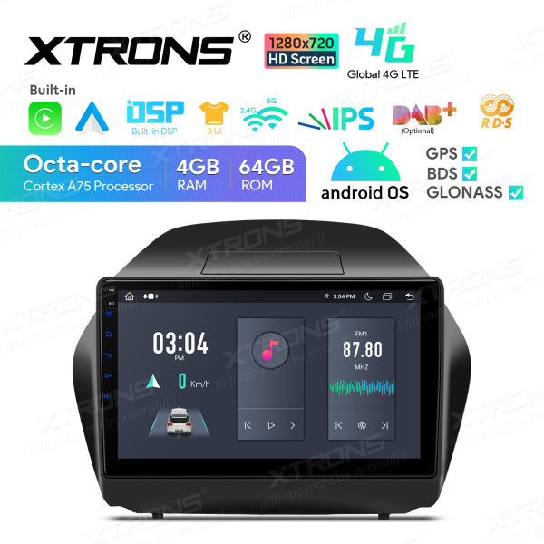 Hyundai IX35/Tucson 10.1'' Android 13 Octa Core 4+64GB Car Radio RDS WIFI GPS BT Car Multimedia Player DSP CarPlay Android auto 4G LTE IAP1235HS