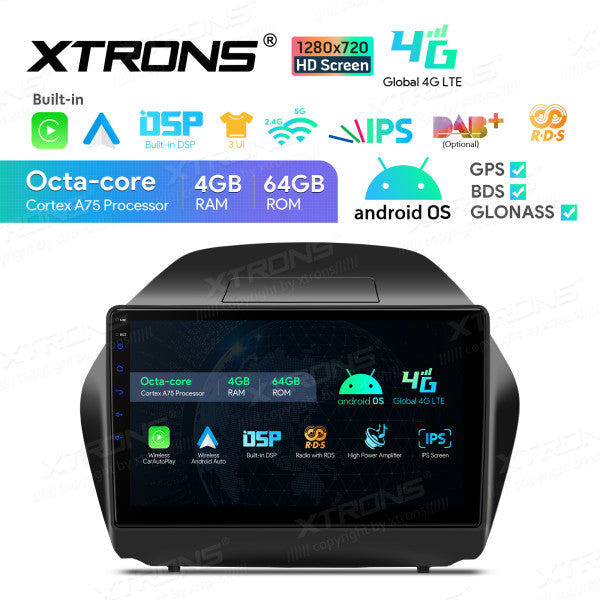 Hyundai IX35/Tucson 10.1'' Android 13 Octa Core 4+64GB Car Radio RDS WIFI GPS BT Car Multimedia Player DSP CarPlay Android auto 4G LTE IAP1235HS