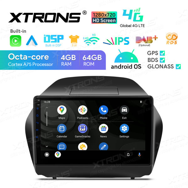 Hyundai IX35/Tucson 10.1'' Android 13 Octa Core 4+64GB Car Radio RDS WIFI GPS BT Car Multimedia Player DSP CarPlay Android auto 4G LTE IAP1235HS