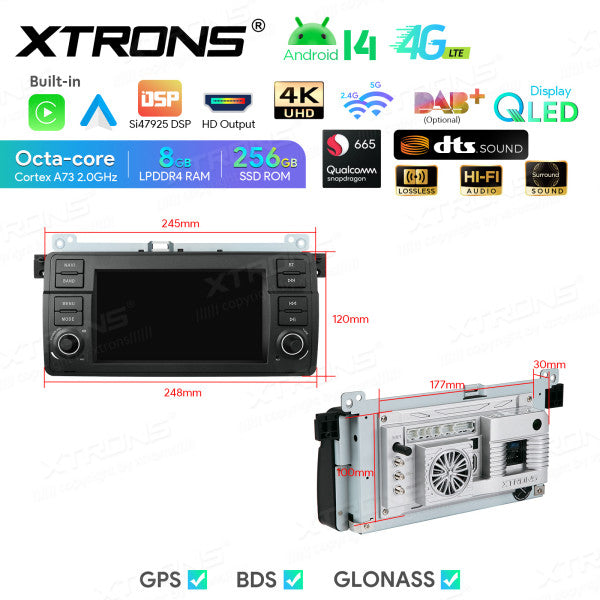 BMW E46 M3/ Rover 75/ MG ZT 7" Android 14 8/256 gb octacore Car Radio DVD Player 4G DSP CarPlay Android Auto wireless IQ7446BL