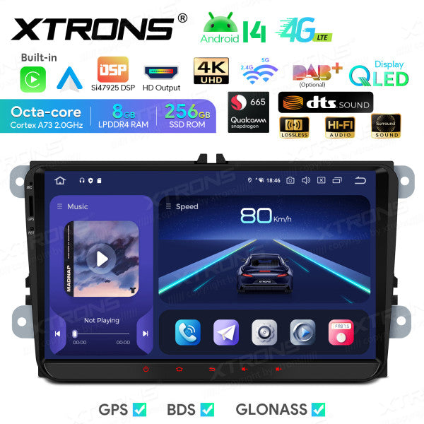 Volkswagen Skoda Seat 9" Android 14 Qualcomm 8+256GB Car Radio RDS WIFI GPS BT HD IPS Carplay Android auto 4G LTE IQ94MTVP