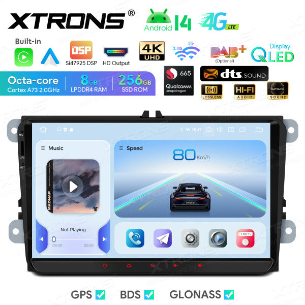 Volkswagen Skoda Seat 9" Android 14 Qualcomm 8+256GB Car Radio RDS WIFI GPS BT HD IPS Carplay Android auto 4G LTE IQ94MTVP