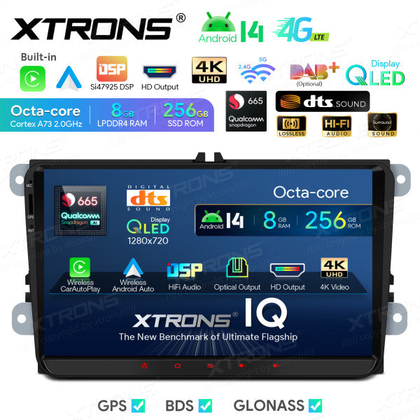 Volkswagen Skoda Seat 9" Android 14 Qualcomm 8+256GB Car Radio RDS WIFI GPS BT HD IPS Carplay Android auto 4G LTE IQ94MTVP