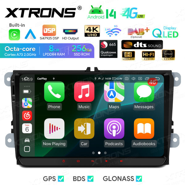 Volkswagen Skoda Seat 9" Android 14 Qualcomm 8+256GB Car Radio RDS WIFI GPS BT HD IPS Carplay Android auto 4G LTE IQ94MTVP