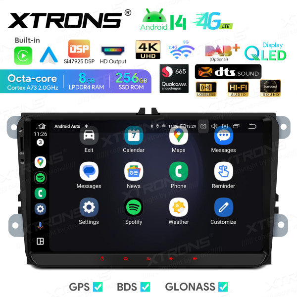 Volkswagen Skoda Seat 9" Android 14 Qualcomm 8+256GB Car Radio RDS WIFI GPS BT HD IPS Carplay Android auto 4G LTE IQ94MTVP