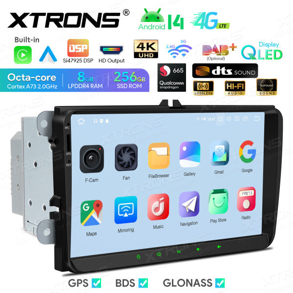 Volkswagen Skoda Seat 9" Android 14 Qualcomm 8+256GB Car Radio RDS WIFI GPS BT HD IPS Carplay Android auto 4G LTE IQ94MTVP