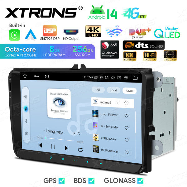 Volkswagen Skoda Seat 9" Android 14 Qualcomm 8+256GB Car Radio RDS WIFI GPS BT HD IPS Carplay Android auto 4G LTE IQ94MTVP