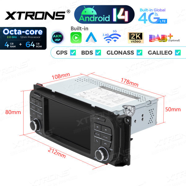 Jeep Dodge Chrysler 5" Android 14 Octa-core 4/64 GB Carplay Android auto wireless wifi GPS BT USB PX54WRJL