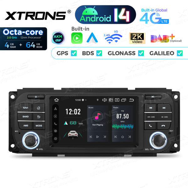 Jeep Dodge Chrysler 5" Android 14 Octa-core 4/64 GB Carplay Android auto wireless wifi GPS BT USB PX54WRJL