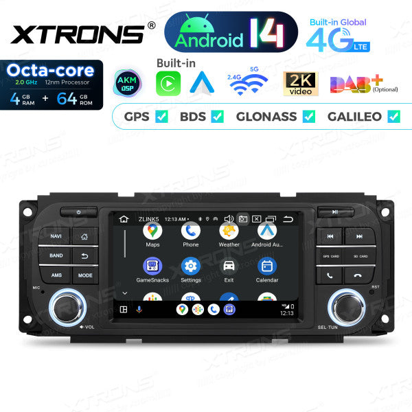 Jeep Dodge Chrysler 5" Android 14 Octa-core 4/64 GB Carplay Android auto wireless wifi GPS BT USB PX54WRJL