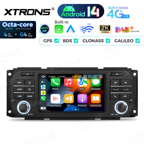 Jeep Dodge Chrysler 5" Android 14 Octa-core 4/64 GB Carplay Android auto wireless wifi GPS BT USB PX54WRJL