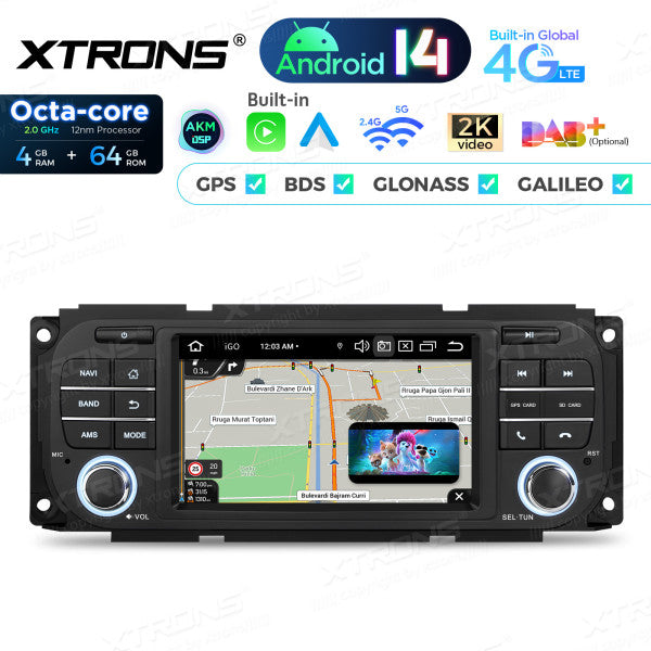 Jeep Dodge Chrysler 5" Android 14 Octa-core 4/64 GB Carplay Android auto wireless wifi GPS BT USB PX54WRJL