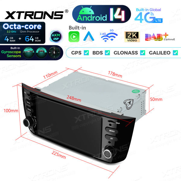 FIAT Punto evo 199 310 Linea 323 2012-2016 6.2" Android 14 Octa Core 4/64 GB Car Player CarPlay Android Auto wireless DSP WIFI 4G PX64GPFLGS