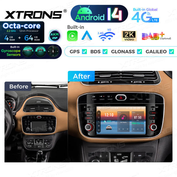 FIAT Punto evo 199 310 Linea 323 2012-2016 6.2" Android 14 Octa Core 4/64 GB Car Player CarPlay Android Auto wireless DSP WIFI 4G PX64GPFLGS