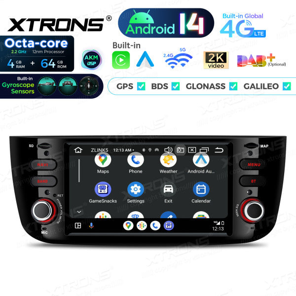 FIAT Punto evo 199 310 Linea 323 2012-2016 6.2" Android 14 Octa Core 4/64 GB Car Player CarPlay Android Auto wireless DSP WIFI 4G PX64GPFLGS