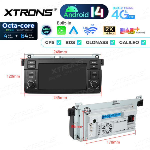 BMW E46 M3/ Rover 75/ MG ZT 7" Android 14 4/64gb octacore Car Radio DVD Player 4G DSP CarPlay Android Auto wireless PX7446BL