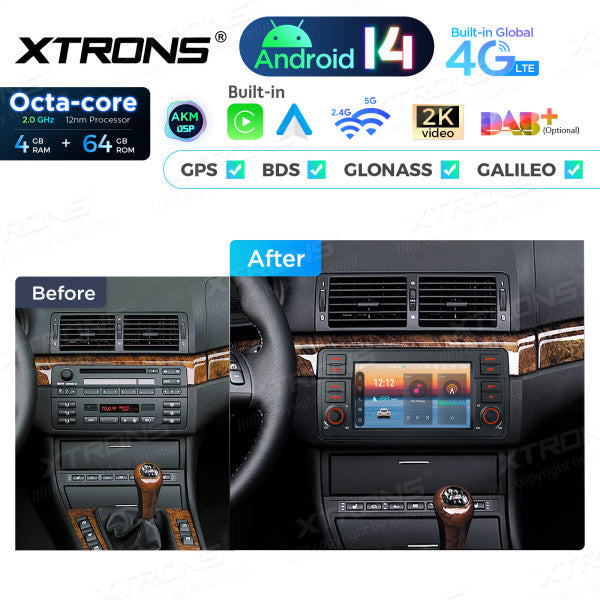 BMW E46 M3/ Rover 75/ MG ZT 7" Android 14 4/64gb octacore Car Radio DVD Player 4G DSP CarPlay Android Auto wireless PX7446BL