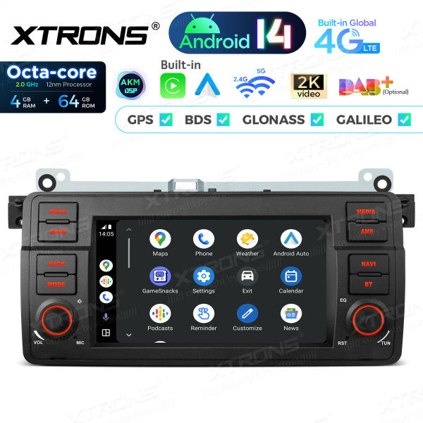 BMW E46 M3/ Rover 75/ MG ZT 7" Android 14 4/64gb octacore Car Radio DVD Player 4G DSP CarPlay Android Auto wireless PX7446BL