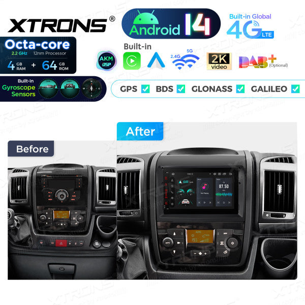 Fiat Ducato Android 14 7" 4+64 GB Octacore Carplay Android Auto wireless Wifi 4G DSP PX74DTFLGS