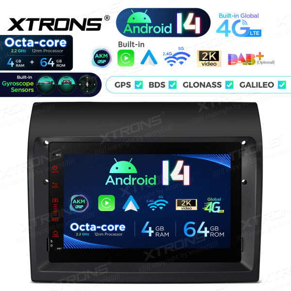 Fiat Ducato Android 14 7" 4+64 GB Octacore Carplay Android Auto wireless Wifi 4G DSP PX74DTFLGS