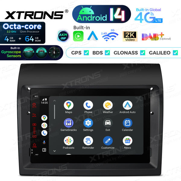Fiat Ducato Android 14 7" 4+64 GB Octacore Carplay Android Auto wireless Wifi 4G DSP PX74DTFLGS