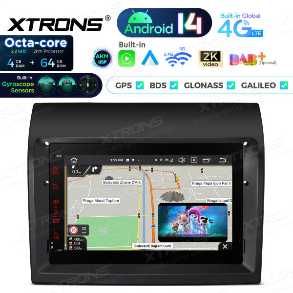 Fiat Ducato Android 14 7" 4+64 GB Octacore Carplay Android Auto wireless Wifi 4G DSP PX74DTFLGS
