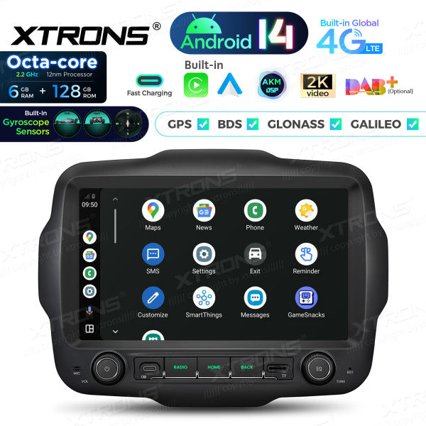 JEEP Renegade 2015-2021 9" Android 14 Octa Core 6/128 GB Car Player CarPlay Android Auto wireless DAB DSP WIFI 4G PXH94RGJLGS