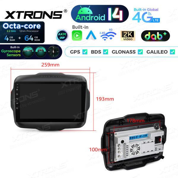 JEEP Renegade 2015-2021 9" Android 14 Octa Core 4/64 GB Car Player CarPlay Android Auto wireless DAB DSP WIFI 4G PXP94RGJGDAB