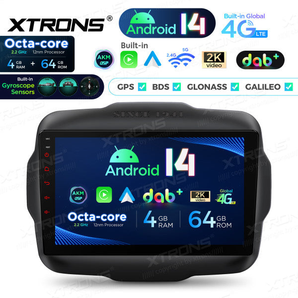 JEEP Renegade 2015-2021 9" Android 14 Octa Core 4/64 GB Car Player CarPlay Android Auto wireless DAB DSP WIFI 4G PXP94RGJGDAB