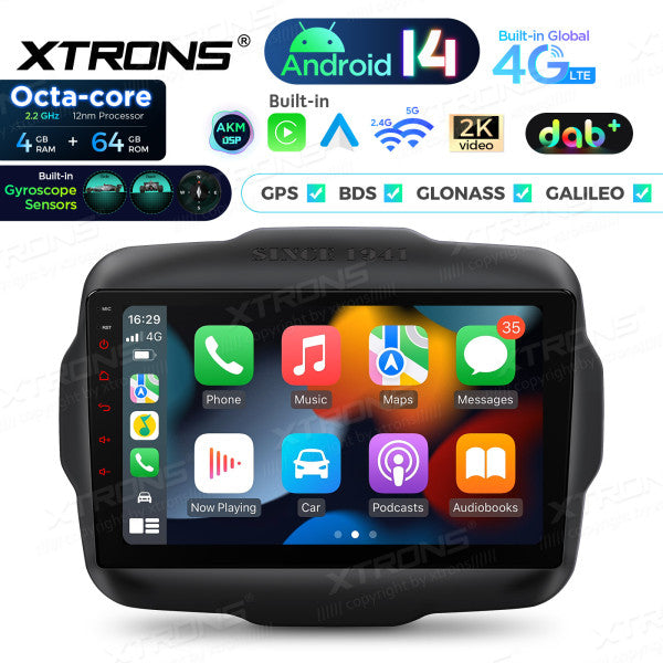 JEEP Renegade 2015-2021 9" Android 14 Octa Core 4/64 GB Car Player CarPlay Android Auto wireless DAB DSP WIFI 4G PXP94RGJGDAB