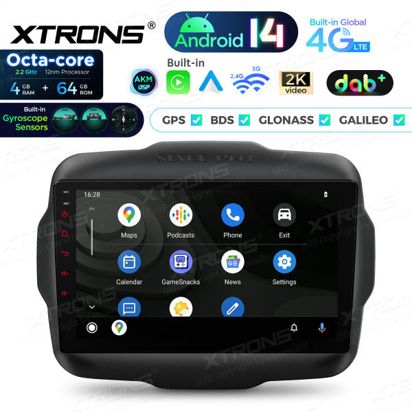 JEEP Renegade 2015-2021 9" Android 14 Octa Core 4/64 GB Car Player CarPlay Android Auto wireless DAB DSP WIFI 4G PXP94RGJGDAB