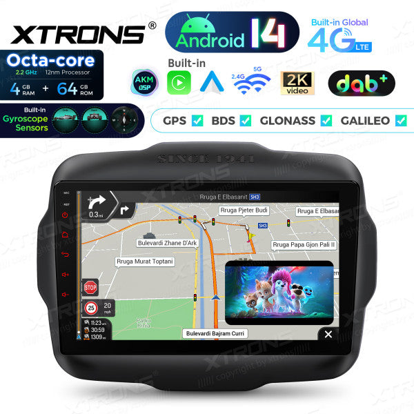 JEEP Renegade 2015-2021 9" Android 14 Octa Core 4/64 GB Car Player CarPlay Android Auto wireless DAB DSP WIFI 4G PXP94RGJGDAB