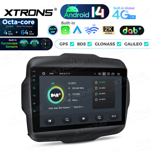 JEEP Renegade 2015-2021 9" Android 14 Octa Core 4/64 GB Car Player CarPlay Android Auto wireless DAB DSP WIFI 4G PXP94RGJGDAB