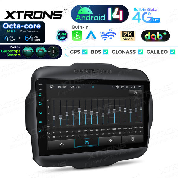 JEEP Renegade 2015-2021 9" Android 14 Octa Core 4/64 GB Car Player CarPlay Android Auto wireless DAB DSP WIFI 4G PXP94RGJGDAB