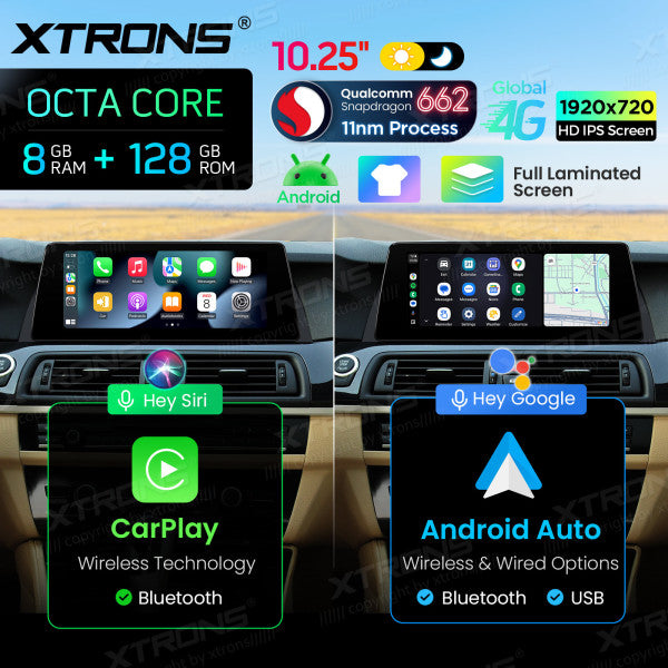 BMW 5 Series F10/ F11 CIC/ NBT 10,25'' Android OS Car Radio 8 Core 8-128 GB with 4G LTE CarPlay Android Auto DSP QBBH14CIB12FV