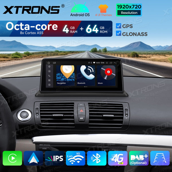 BMW Serie 1 E81/E82/E87/E88 SENZA MONITOR DI SERIE Android OS da 10,25" Carplay Android auto wireless 4G Octa Core 4GB/64 GB QDB1087UNL