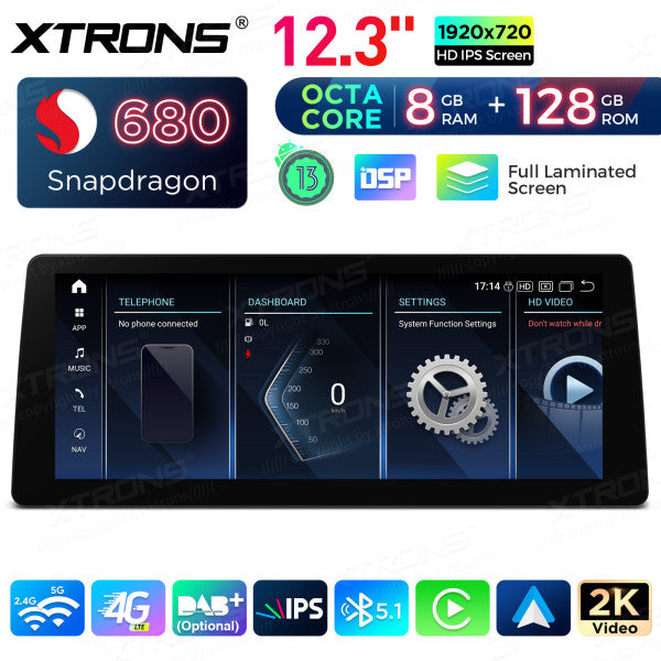 BMW 3 Series E90/91/92/93 M3 CCC/CIC 12.3'' Android 14 Octacore 8GB RAM +128GB CarPlay Android Auto wireless DSP 4G QGB23CIB12E92