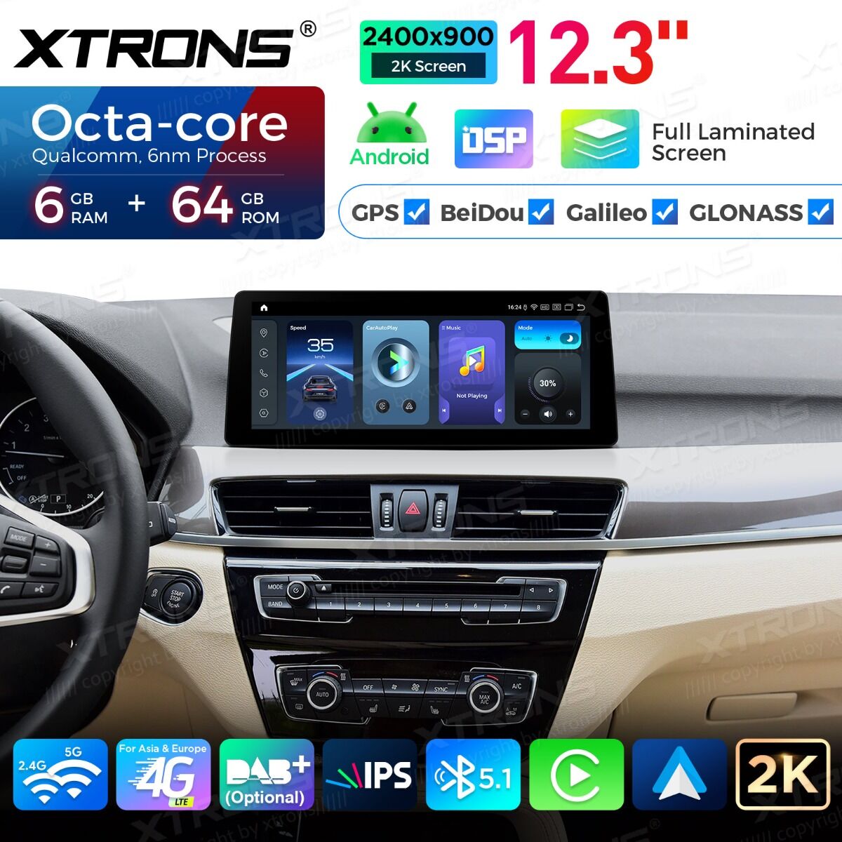BMW X1 X2 F48 F49 F39 2016-2020 NBT 12,3" Qualcomm 668/680 Wireless CarPlay Android Auto Multimedia HD 1920*720 QLED Dual BT 4G LTE QGBS25NB12X1N