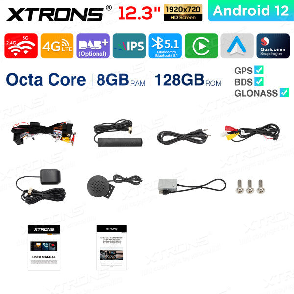 Mercedes A -W176 CLA-C117 GLA-X156 G-W463 (2013-2015) 12.3'' Android 12 Octa Core 8+128GB Car Radio CarPlay Android auto 4G QXM2250P