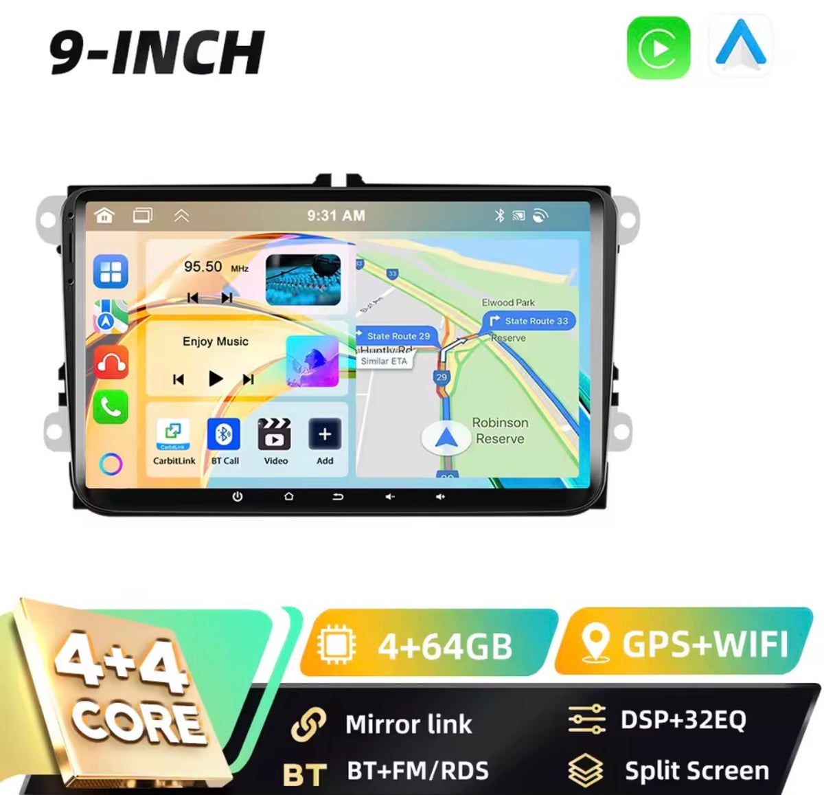 Volkswagen Seat Skoda 9” Android 15 , 4/64 gb CarPlay Android auto wireless gps Bluetooth Wi-Fi RDS