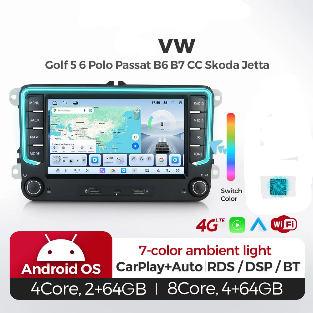 VW Volkswagen Passat B6 B7 Golf 5 6 Polo Skoda Jetta Android 15 Intelligent System Carplay /android auto wireless D0T1E32