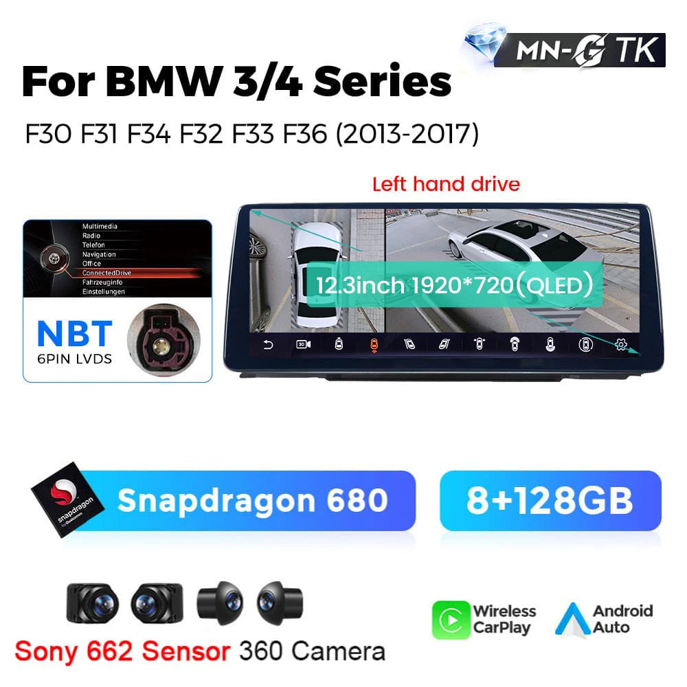 BMW 3 4 Series F30 F31 F32 F33 F34 F36 10,25" / 12,3" Android 14 Car Radio Snapdragon 680 Carplay Android Auto wireless GPS WIFI BT USB  AUTMFPLI